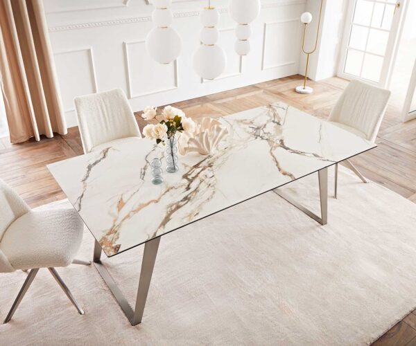 Jídelní stůl Edge 200x100 keramika Calacatta Luxe bílo-zlato-šedá nerezová ocel zkosená - Image 6