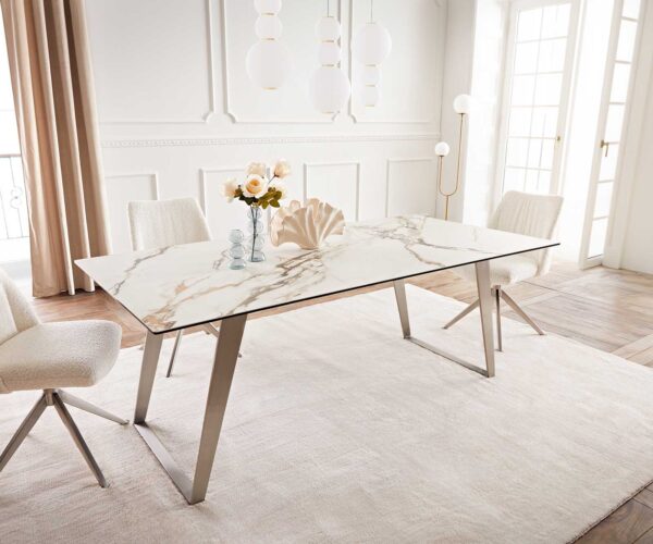 Jídelní stůl Edge 200x100 keramika Calacatta Luxe bílo-zlato-šedá nerezová ocel zkosená - Image 2