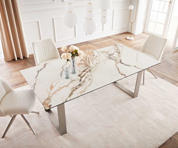 Jídelní stůl Edge 200x100 keramika Calacatta Luxe bílo-zlato-šedá nerezová úzká - Image 6