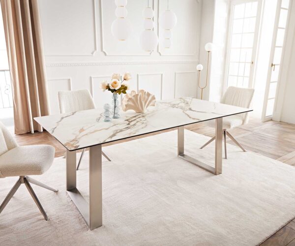 Jídelní stůl Edge 200x100 keramika Calacatta Luxe bílo-zlato-šedá nerezová úzká - Image 2