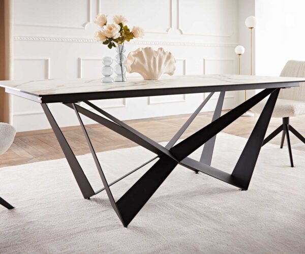 Jídelní stůl Edge 200x100 keramika Calacatta Luxe bílo-zlato-šedá křížová podnož plochá černá - Image 7