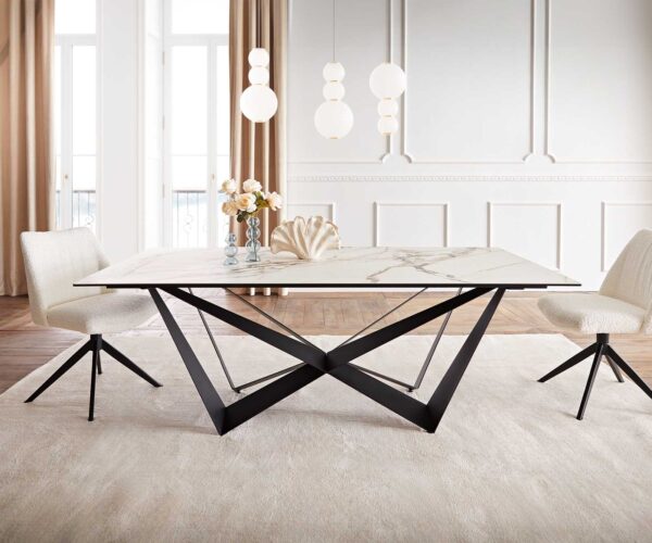Jídelní stůl Edge 200x100 keramika Calacatta Luxe bílo-zlato-šedá křížová podnož plochá černá - Image 2
