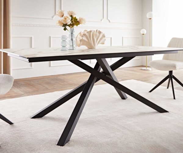Jídelní stůl Edge 200x100 keramika Calacatta Luxe bílo-zlato-šedá křížová podnož hranatá černá - Image 7