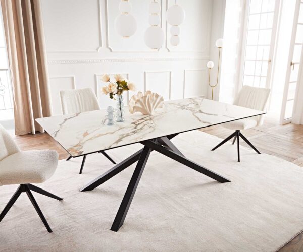 Jídelní stůl Edge 200x100 keramika Calacatta Luxe bílo-zlato-šedá křížová podnož hranatá černá - Image 2