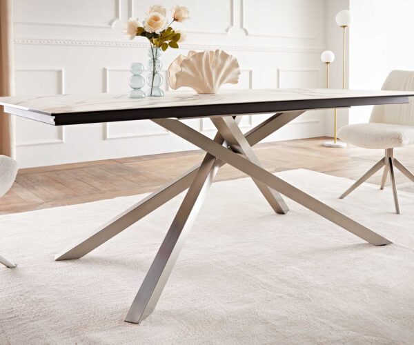 Jídelní stůl Edge 200x100 keramika Calacatta Luxe bílo-zlato-šedá křížová podnož hranatá z nerezové oceli - Image 7