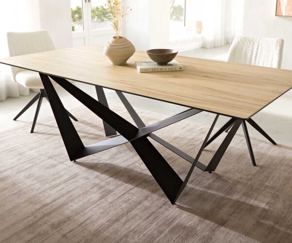 Jídelní stůl Edge 200x100 keramika Laminam® Sabbia křížová plochá ocel černá - Image 7