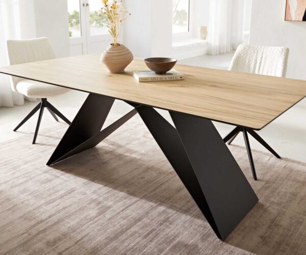 Jídelní stůl Edge 200x100 keramika stůl Laminam® Sabbia podnož ve tvaru "V" plochá ocel černá - Image 7