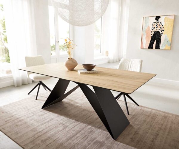 Jídelní stůl Edge 200x100 keramika stůl Laminam® Sabbia podnož ve tvaru "V" plochá ocel černá - Image 2