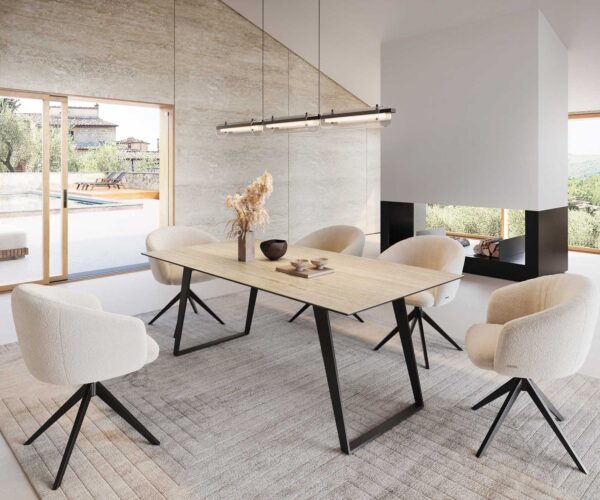 Jídelní stůl Edge 200x100 keramika travertin přírodní kovová zkosená černá - Image 7