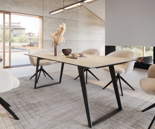 Jídelní stůl Edge 200x100 keramika travertin přírodní kovová zkosená černá - Image 6
