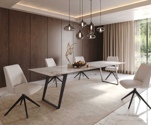 Jídelní stůl Edge 300x100 keramika minas melange bílo-béžová kovová zkosená černá - Image 8