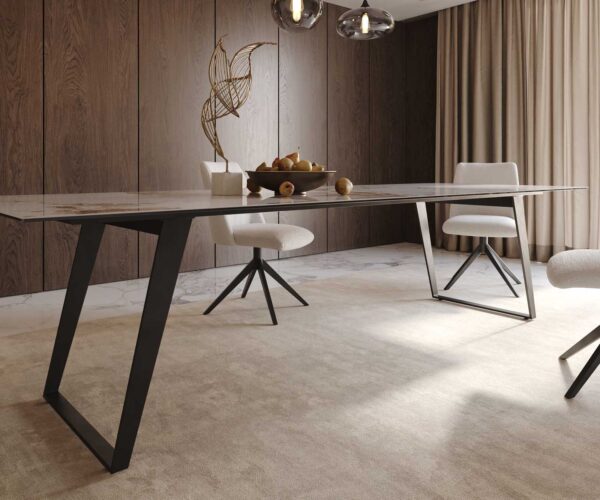 Jídelní stůl Edge 300x100 keramika minas melange bílo-béžová kovová zkosená černá - Image 7