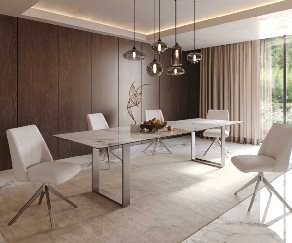 Jídelní stůl Edge 300x100 keramika minas melange bílo-béžová nerezová úzká - Image 8