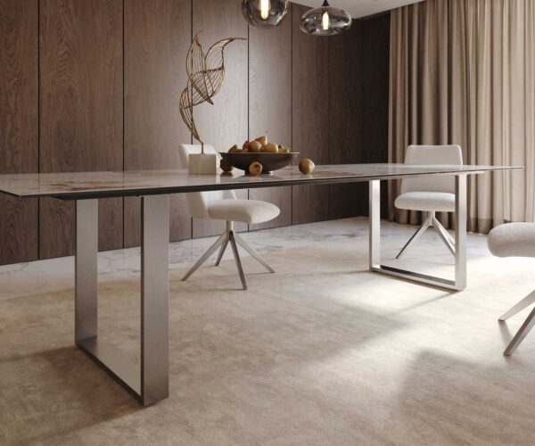 Jídelní stůl Edge 300x100 keramika minas melange bílo-béžová nerezová úzká - Image 7