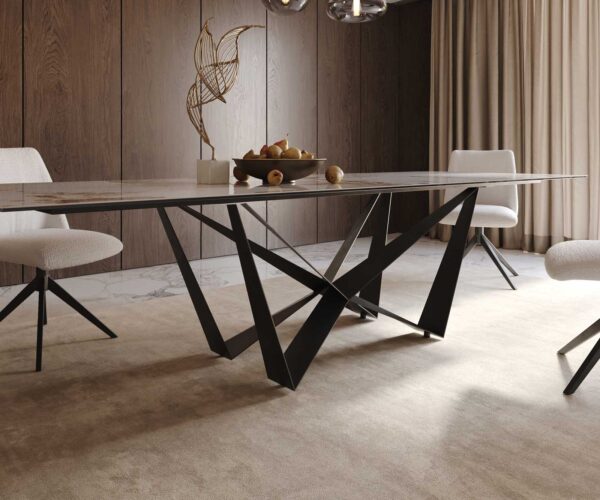 Jídelní stůl Edge 300x100 keramika minas melange bílo-béžová křížová podnož plochá černá - Image 7