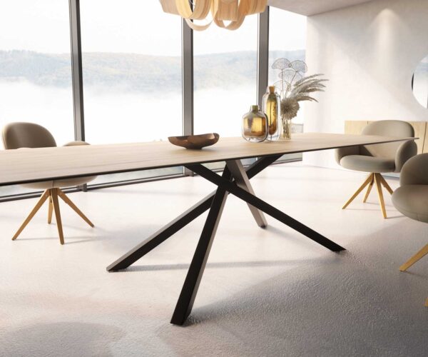 Jídelní stůl Edge 300x100 keramika Laminam® Sabbia křížová podnož hranatá černá - Image 5