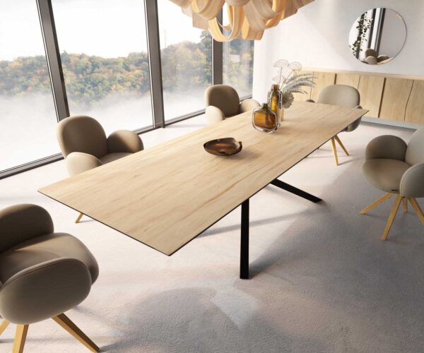 Jídelní stůl Edge 300x100 keramika Laminam® Sabbia křížová podnož hranatá černá - Image 4