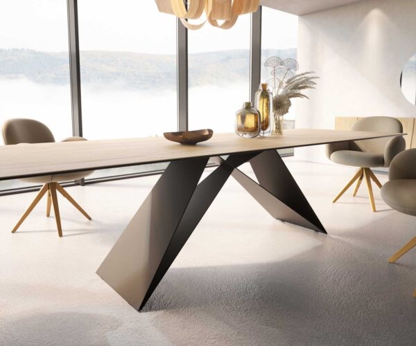 Jídelní stůl Edge 300x100 keramika Laminam® Sabbia podnož ve tvaru "V" plochá ocel černá - Image 5