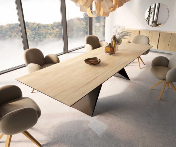Jídelní stůl Edge 300x100 keramika Laminam® Sabbia podnož ve tvaru "V" plochá ocel černá - Image 4