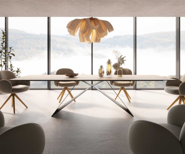 Jídelní stůl Edge 300x100 keramika Laminam® Sabbia podnož ve tvaru "V" plochá ocel černá - Image 2