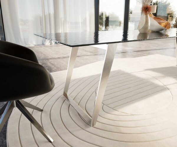 Jídelní stůl Edge 300x100 Reliéfní sklo kouřově černá 3D design nerezová ocel hranatá - Image 6