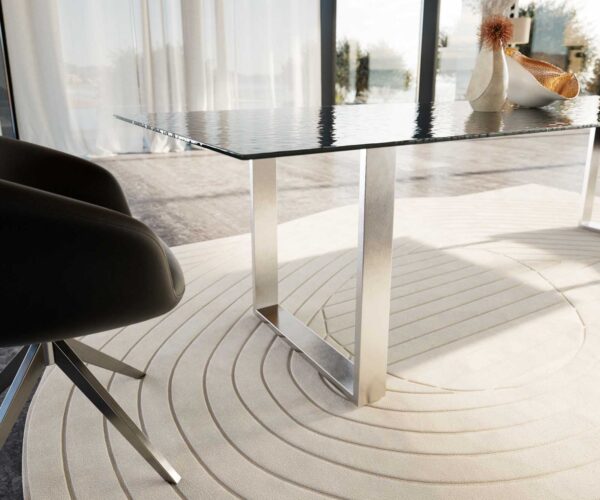 Jídelní stůl Edge 300x100 Reliéfní sklo kouřové černá 3D design nerezová ocel úzká - Image 6