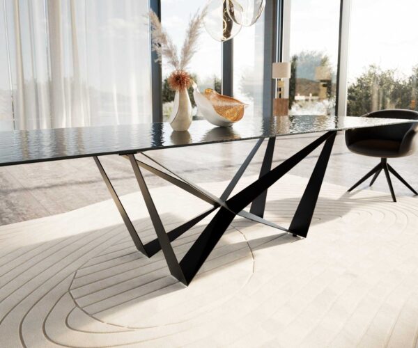 Jídelní stůl Edge 300x100 Reliéfní sklo kouřově černá 3D design podnož plochá steel černá - Image 6