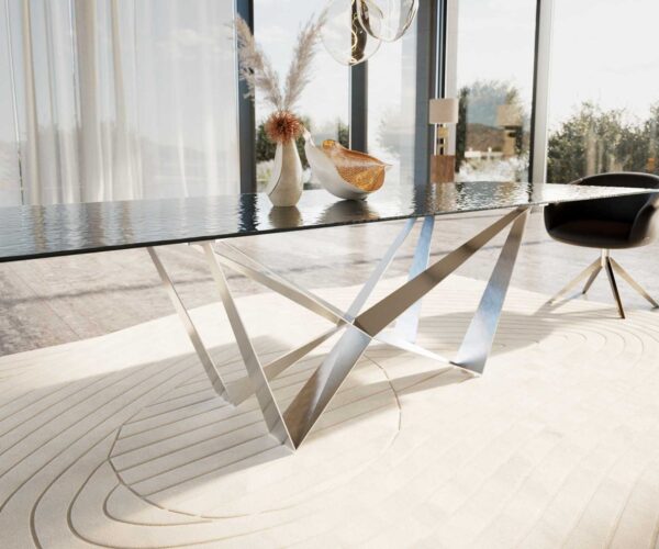 Jídelní stůl Edge 300x100 reliéfní sklo kouřově černá 3D design podnož plochá ocel nerezová ocel - Image 6