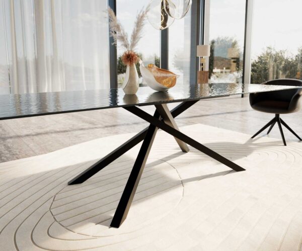 Jídelní stůl Edge 300x100 reliéfní sklo kouřové černá 3D design křížová podnož obdélník černá - Image 6