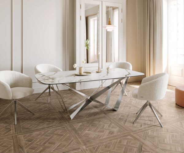 Jídelní stůl Edge oválný 200x100 keramika Calacatta Luxe bílo-zlato-šedá křížová plochá ocel nerezová - Image 7