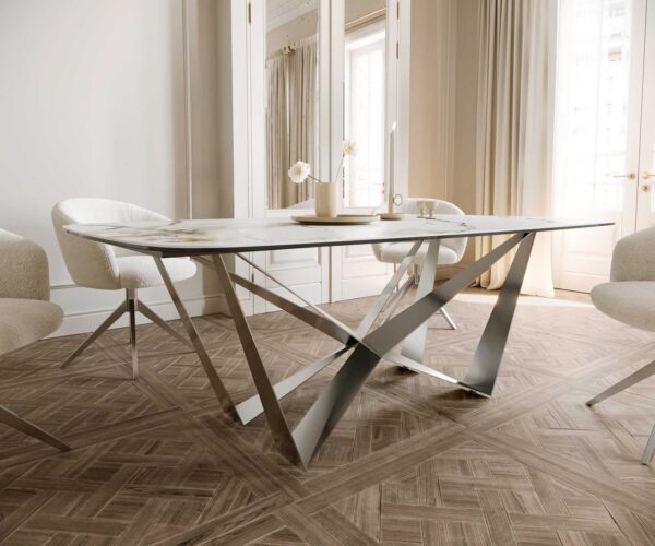 Jídelní stůl Edge oválný 200x100 keramika Calacatta Luxe bílo-zlato-šedá křížová plochá ocel nerezová - Image 6