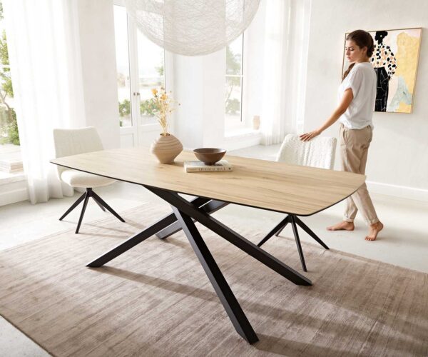 Jídelní stůl Edge oválný 200x100 keramika Laminam® Sabbia křížová podnož hranatá černá - Image 2