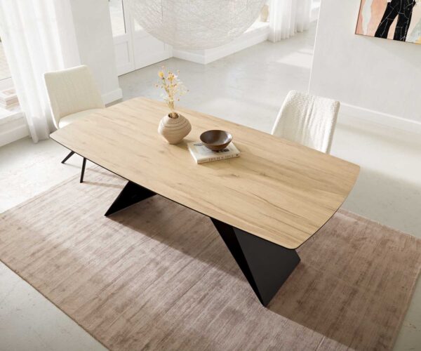 Jídelní stůl Edge oválný 200x100 keramika Laminam® Sabbia podnož ve tvaru "V" plochá ocel černá - Image 5