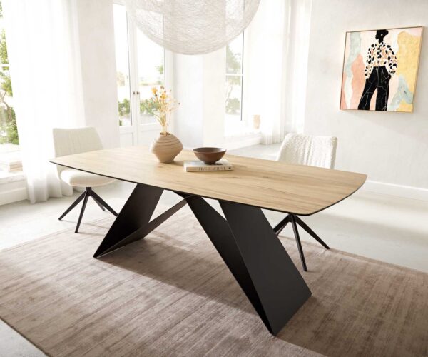 Jídelní stůl Edge oválný 200x100 keramika Laminam® Sabbia podnož ve tvaru "V" plochá ocel černá - Image 2