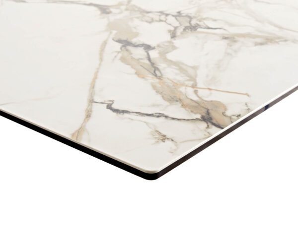 Jídelní stůl Edge 180-220x100 keramika Calacatta Luxe bílo-zlato-šedá křížová podnož hranatá černá rozkládací - Image 5
