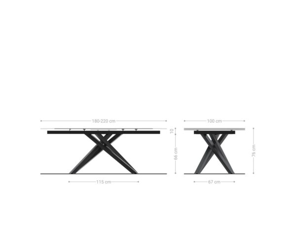 Jídelní stůl Edge 180-220x100 keramika Calacatta Luxe bílo-zlato-šedá křížová podnož hranatá černá rozkládací - Image 9