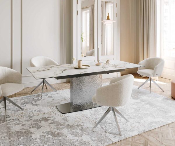 Jídelní stůl Edge 180-220x100 keramika Calacatta Luxe bílo-zlato-šedá z nerezové oceli rozkládací - Image 8