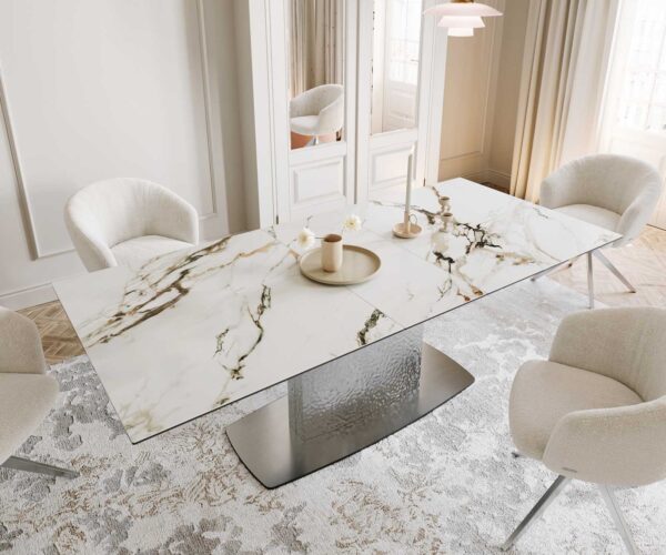 Jídelní stůl Edge 180-220x100 keramika Calacatta Luxe bílo-zlato-šedá z nerezové oceli rozkládací - Image 6