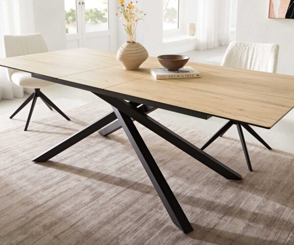 Jídelní stůl Edge 180-220x100 keramika Laminam® Sabbia křížová podnož hranatá černá rozkládací - Image 7