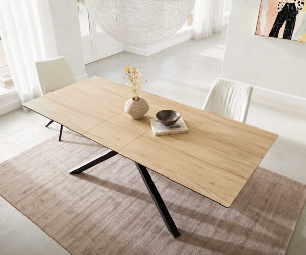 Jídelní stůl Edge 180-220x100 keramika Laminam® Sabbia křížová podnož hranatá černá rozkládací - Image 6