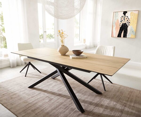 Jídelní stůl Edge 180-220x100 keramika Laminam® Sabbia křížová podnož hranatá černá rozkládací - Image 2