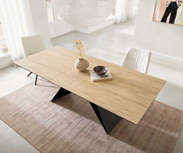 Jídelní stůl Edge 180-220x100 keramika Laminam® Sabbia podnož ve tvaru "V" plochá ocel černá rozkládací - Image 6