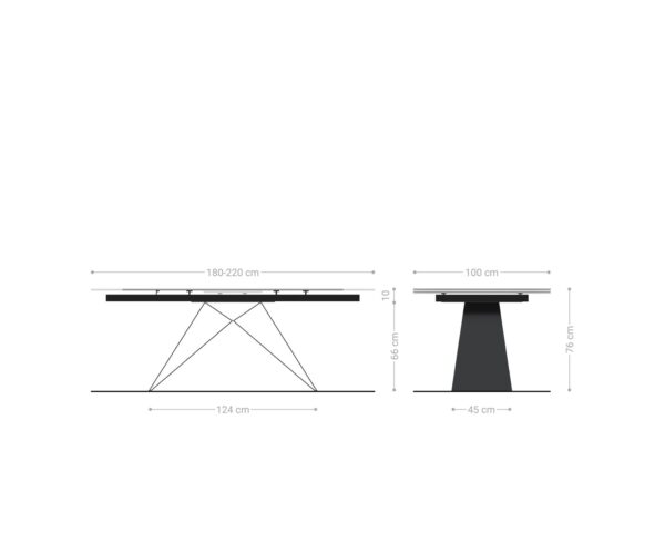 Jídelní stůl Edge 180-220x100 keramika Laminam® Sabbia podnož ve tvaru "V" plochá ocel černá rozkládací - Image 8