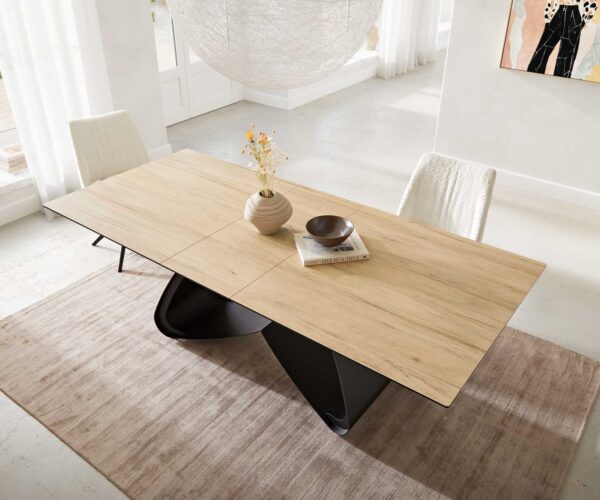 Jídelní stůl Edge 180-220x100 keramika Laminam® Sabbia podnož ve tvaru "W" černá rozkládací - Image 6
