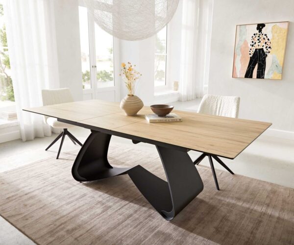 Jídelní stůl Edge 180-220x100 keramika Laminam® Sabbia podnož ve tvaru "W" černá rozkládací - Image 2