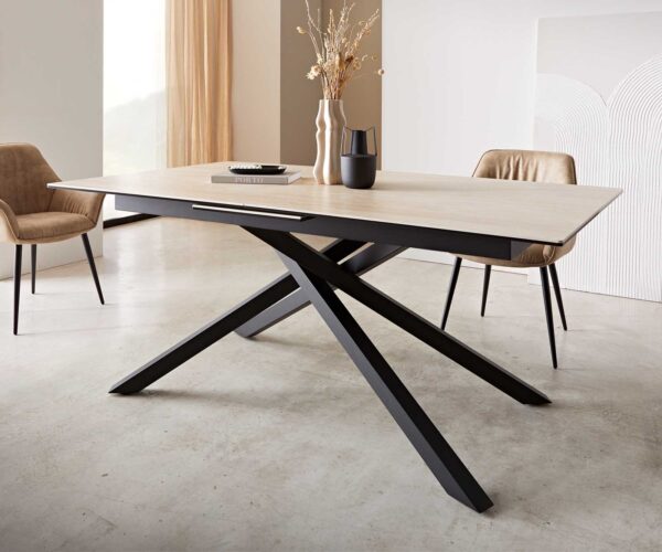 Jídelní stůl Edge 180-220x100 keramika travertin přírodní křížová podnož hranatá černá rozkládací - Image 6