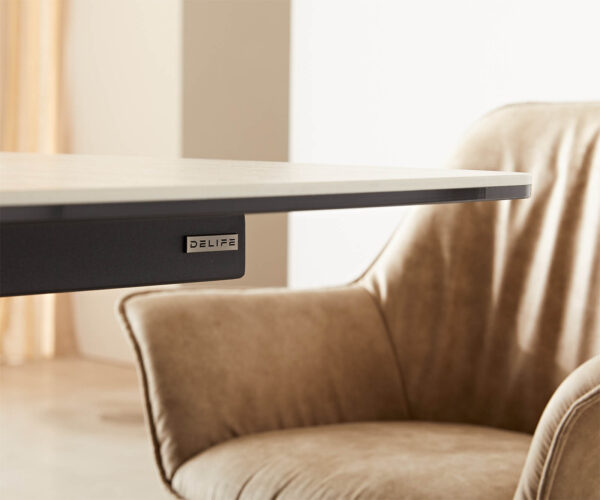Jídelní stůl Edge 180-220x100 keramika travertin přírodní podnož ve tvaru "V" plochá ocel černá rozkládací - Image 7