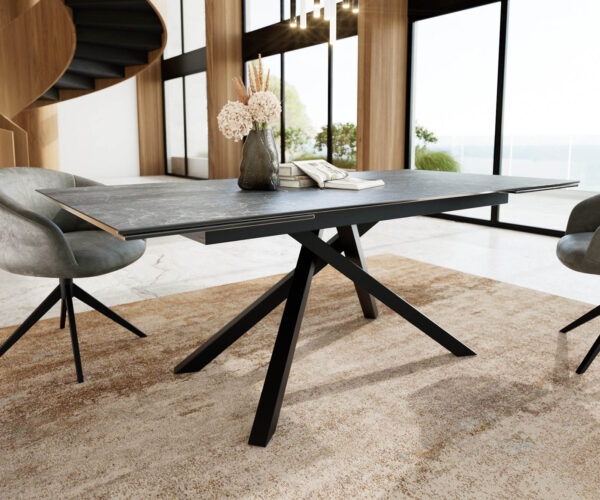 Jídelní stůl Edge 200-300x100 keramika Laminam®Nero Greco antracit křížová podnož hranatá černá rozkládací - Image 5