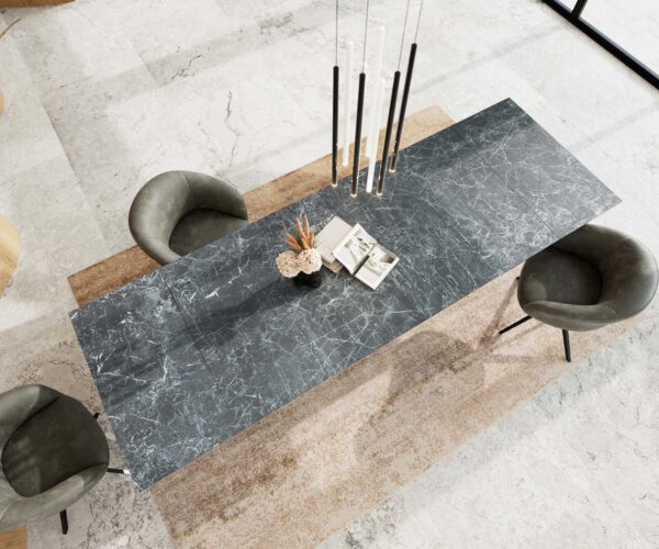 Jídelní stůl Edge 200-300x100 keramika Laminam®Nero Greco antracit křížová podnož hranatá černá rozkládací - Image 4