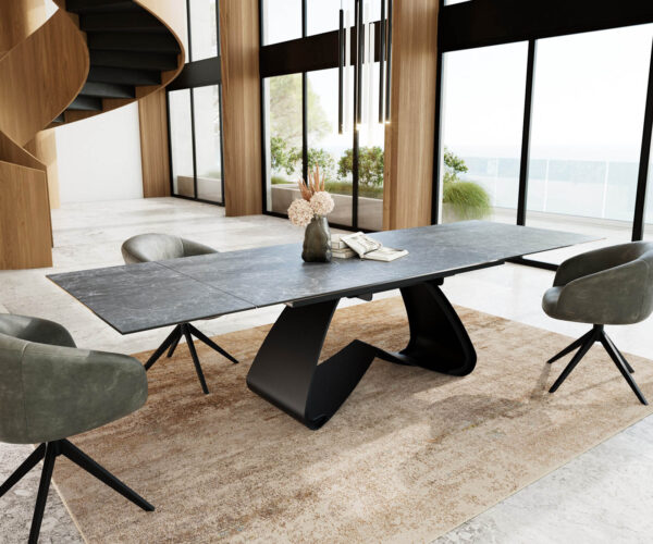 Jídelní stůl Edge 200-300x100 keramika Laminam®Nero Greco antracitová podnož ve tvaru "W" černá rozkládací - Image 5